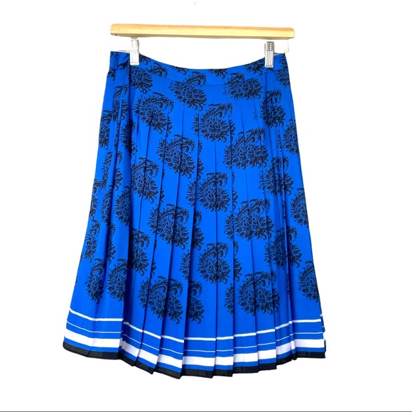Banana Republic Blue Pleated Paisley Print Faux Wrap Midi Skirt Size 2 Petite - Picture 8 of 9
